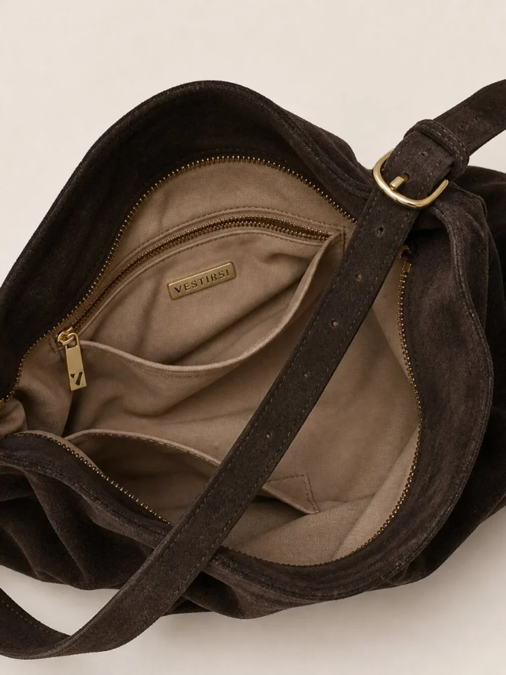 VESTIRSI Savannah Dark Chocolate Suede Hobo Bag Italian Leather